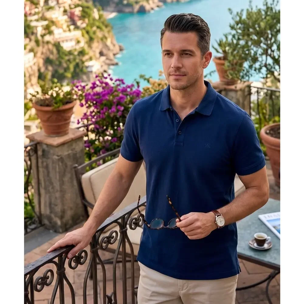 Navy blue Banana Republic organic cotton pique polo shirt size M